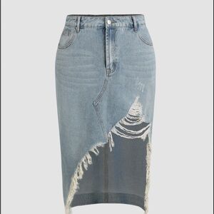 Denim Ripped Tassel Maxi Skirt Curve & Plus